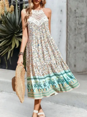 robe-longue-blanche-boheme-imprimee