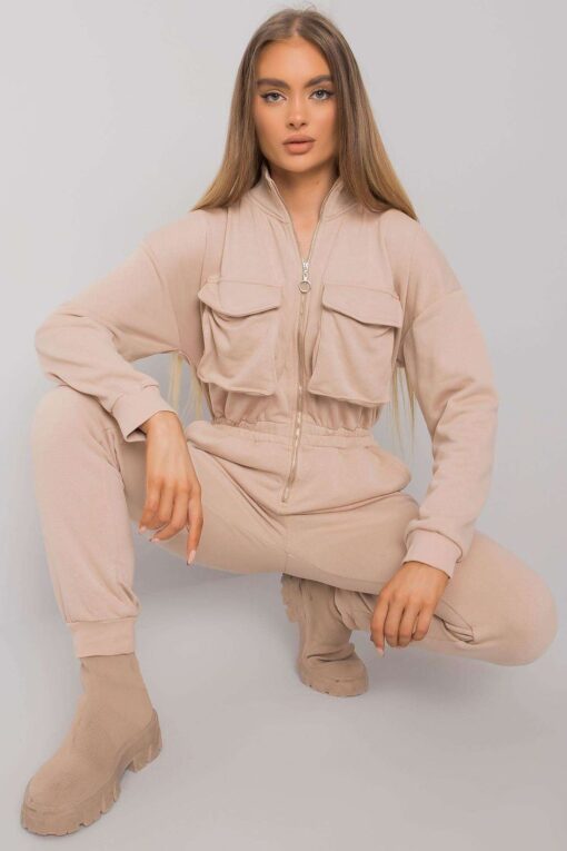 Combinaison Beige Zippee En Coton Vue A Genou