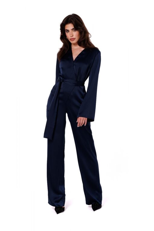 Combinaison femme satiné bleu marine