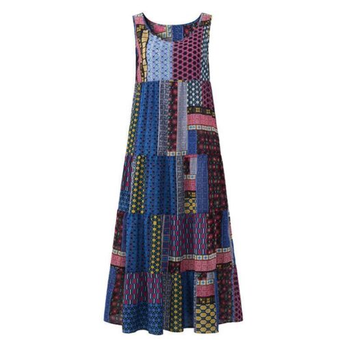 Robe Hippie Sans Manches À Imprimé Patchwork Ample