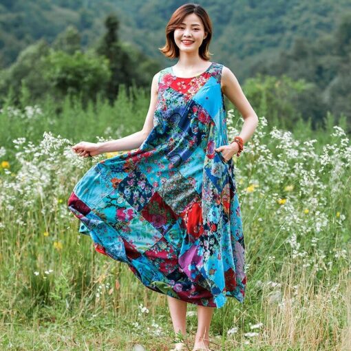 Robe Hippie En Coton Couleurée À Patchwork