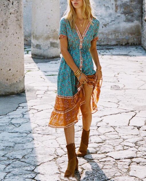 Robe Imprimée Florale Bohème Hippie – Image 3