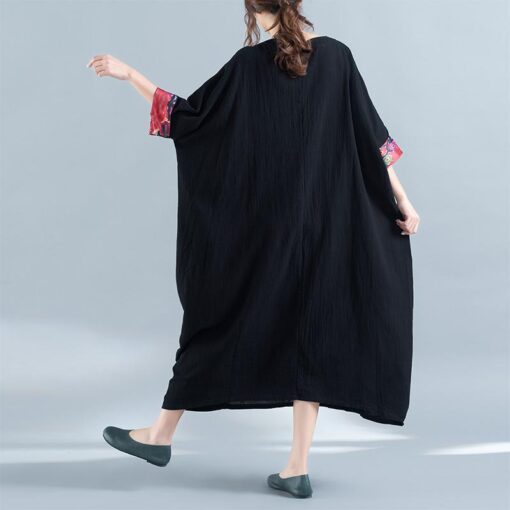 Robe Hippie Chic D'Été Ample Noire Décontractée – Image 3