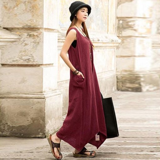 Robe Longue Hippie Sans Manches Décontractée – Image 3