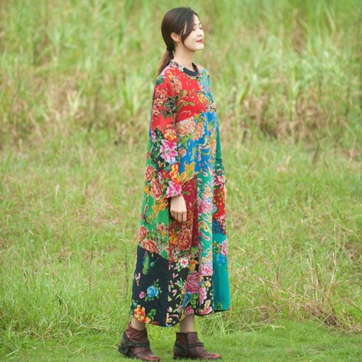 Robe Hippie Sans Manches À Patchwork