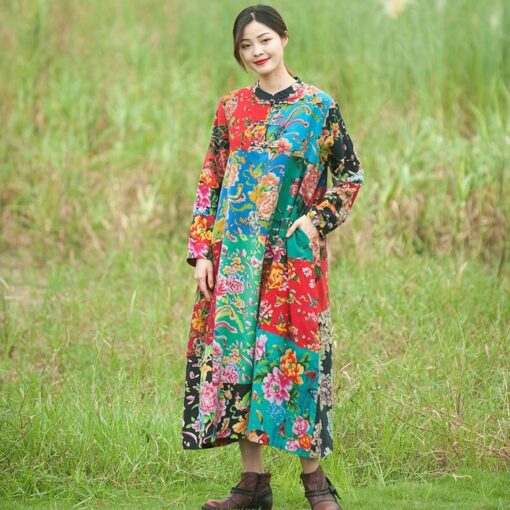 Robe Hippie Sans Manches À Patchwork – Image 3