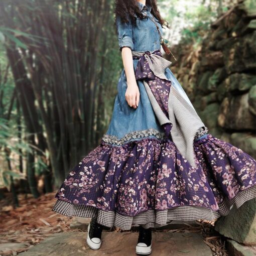 Robe En Jean Hippie À Patchwork Floral – Image 3