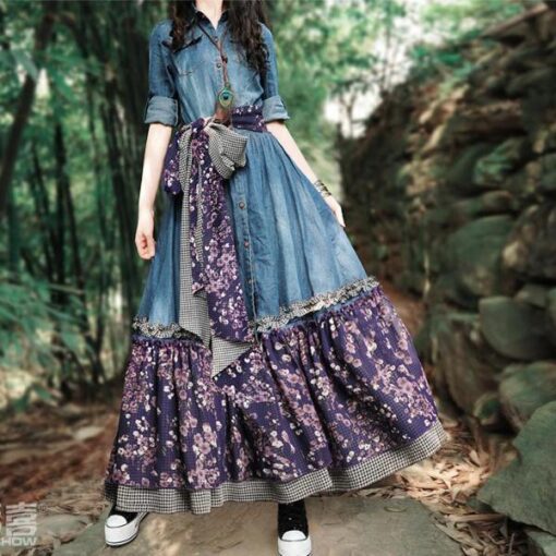 Robe En Jean Hippie À Patchwork Floral – Image 6