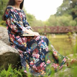 Robe Longue Hippie Marine Flower Power