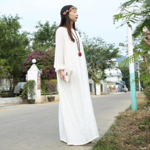 Robe Longue Hippie Chic En Coton Et Lin – Image 2