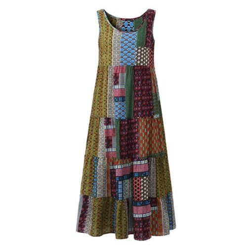 Robe Hippie Sans Manches À Imprimé Patchwork Ample – Image 3