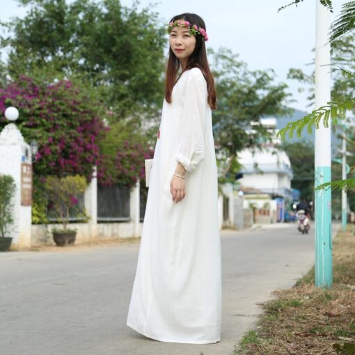 Robe Longue Hippie Chic En Coton Et Lin – Image 10