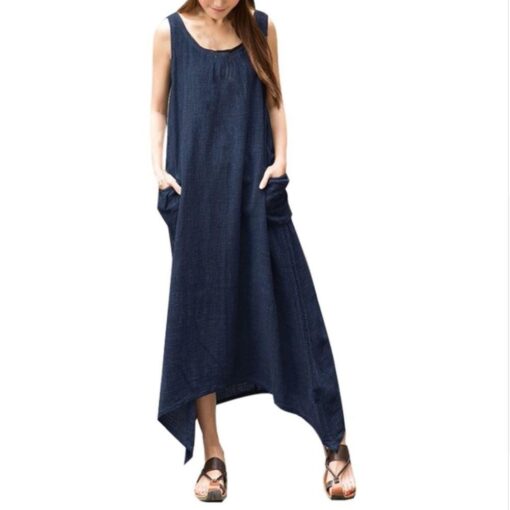 Robe Longue Hippie Sans Manches Décontractée – Image 6
