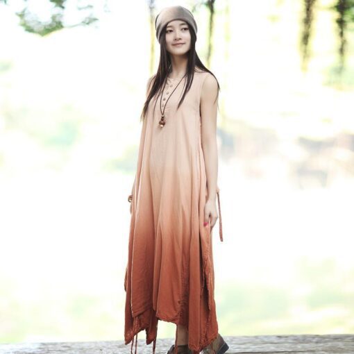 Robe Longue Hippie Chic Maxi En Lin Dégradé Et Vibrante