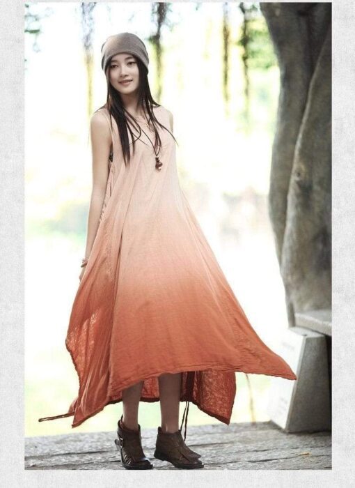 Robe Longue Hippie Chic Maxi En Lin Dégradé Et Vibrante – Image 2