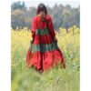 Robe Hippie Bohème À Franfreluche Rouge Et Verte