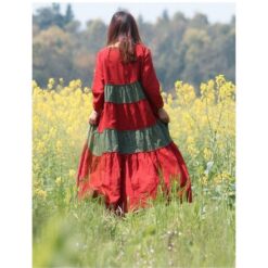 Robe Hippie Bohème À Franfreluche Rouge Et Verte