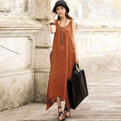 Robe Longue Hippie Sans Manches Décontractée – Image 7
