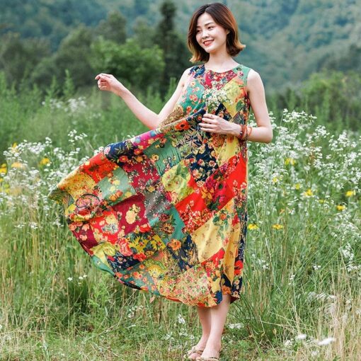 Robe Hippie En Coton Couleurée À Patchwork – Image 2