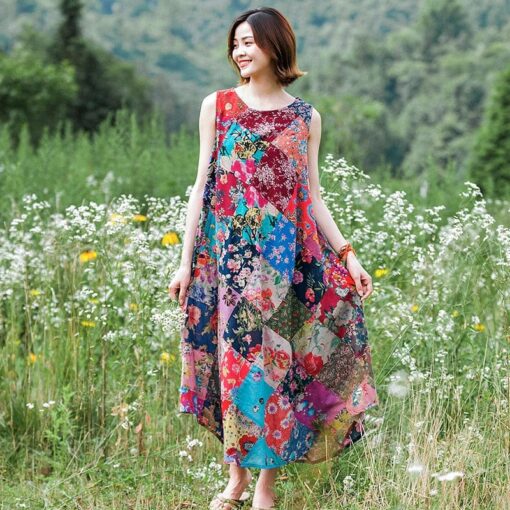 Robe Hippie En Coton Couleurée À Patchwork – Image 6