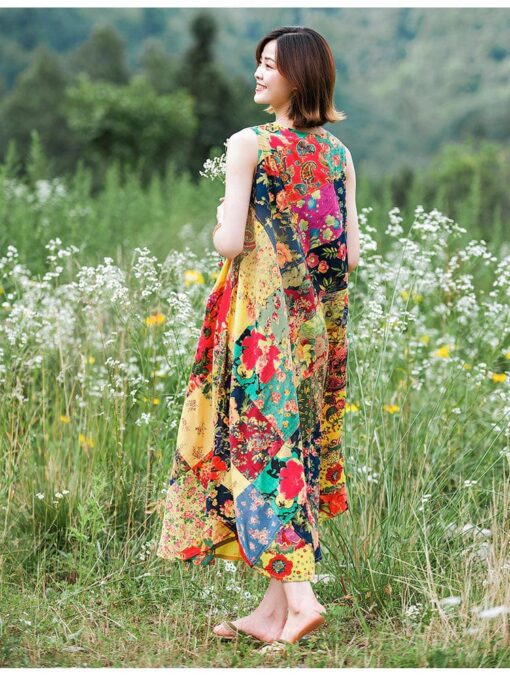 Robe Hippie En Coton Couleurée À Patchwork – Image 7
