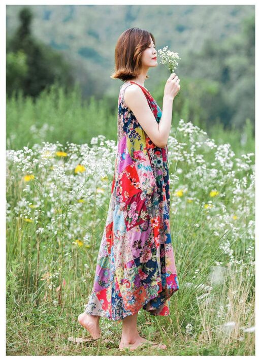 Robe Hippie En Coton Couleurée À Patchwork – Image 11