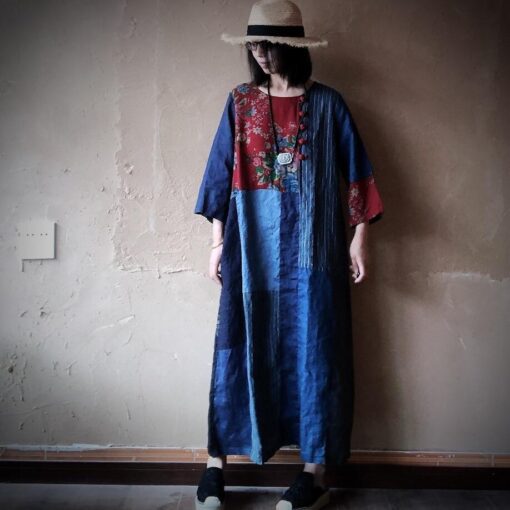 Robe Hippie En Coton Et Lin À Patchwork