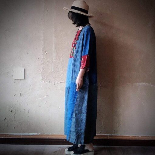 Robe Hippie En Coton Et Lin À Patchwork – Image 2