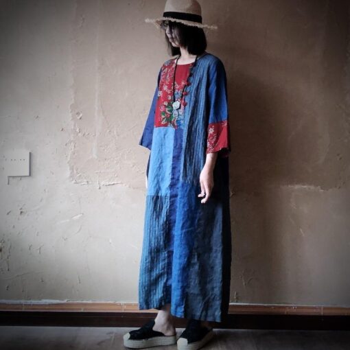 Robe Hippie En Coton Et Lin À Patchwork – Image 3