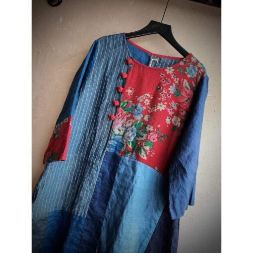 Robe Hippie En Coton Et Lin À Patchwork – Image 4
