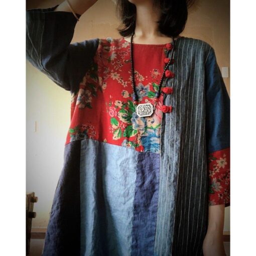 Robe Hippie En Coton Et Lin À Patchwork – Image 6