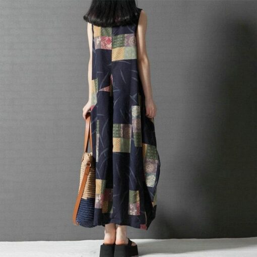 Robe Hippie Sans Manches À Motif Patchwork – Image 2