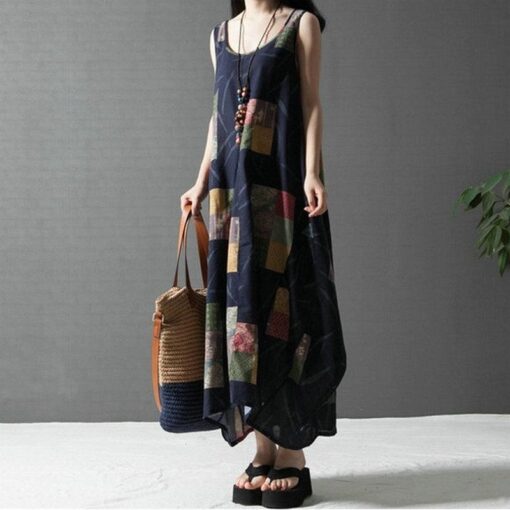 Robe Hippie Sans Manches À Motif Patchwork – Image 3