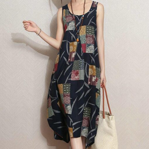 Robe Hippie Sans Manches À Motif Patchwork – Image 4