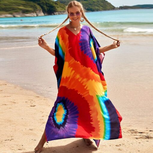 Robe Hippie Maxi Tie-Dye Arc-En-Ciel
