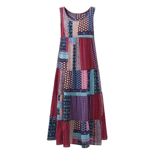 Robe Hippie Sans Manches À Imprimé Patchwork Ample – Image 5