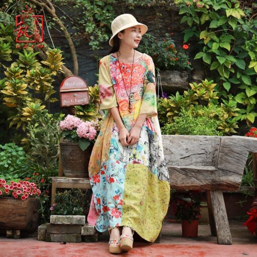 Robe Hippie À Patchwork Abstrait Phoenix