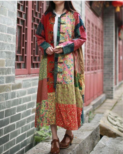 Manteau Hippie Vintage À Patchwork Aléatoire – Image 3