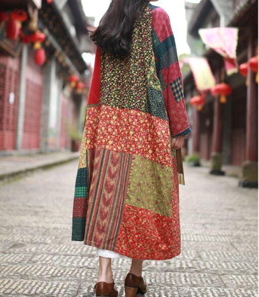 Manteau Hippie Vintage À Patchwork Aléatoire – Image 4