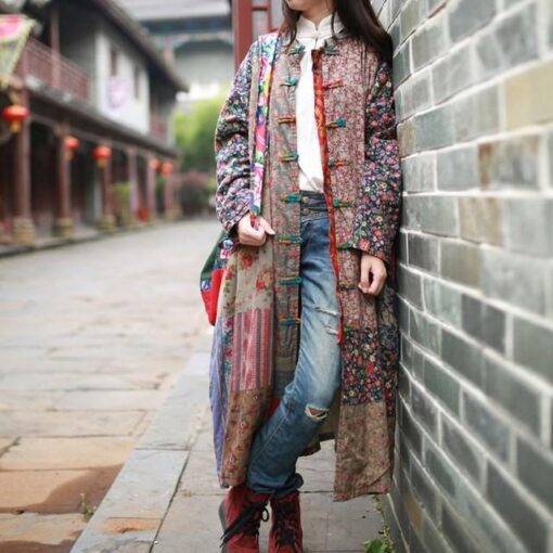 Manteau Hippie Vintage À Patchwork Aléatoire – Image 7