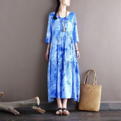 Robe Hippie Longue Bleue Tie-Dye Le Ciel Est La Limite