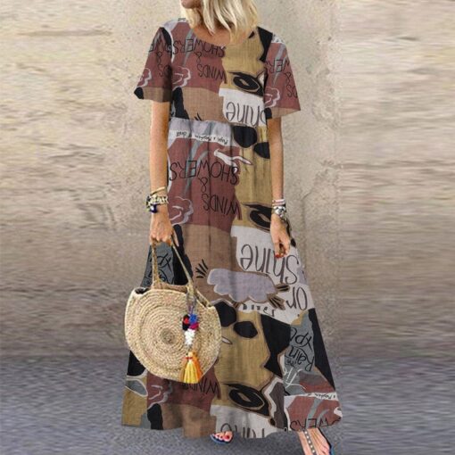 Robe Hippie Maxi À Manches Courtes Abstraite – Image 3