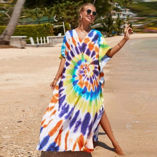 Robe Hippie Imprimée Tie-Dye Arc-En-Ciel – Image 6