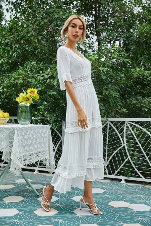 Robe Blanche Dentelle Champêtre – Image 3