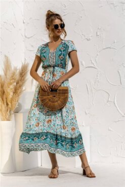 Robe Champêtre Chic Vert Bohème