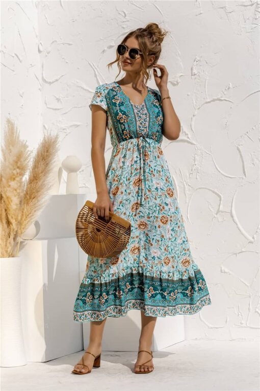 Robe Champêtre Chic Vert Bohème – Image 2