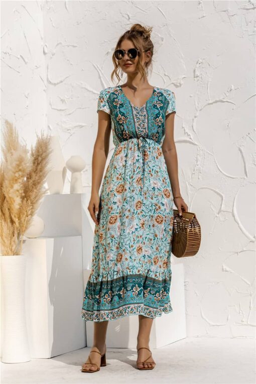 Robe Champêtre Chic Vert Bohème – Image 3