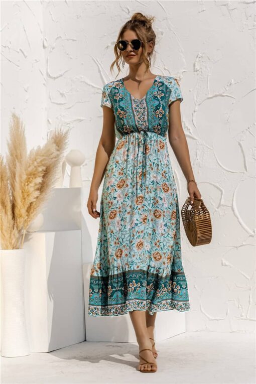 Robe Champêtre Chic Vert Bohème – Image 5