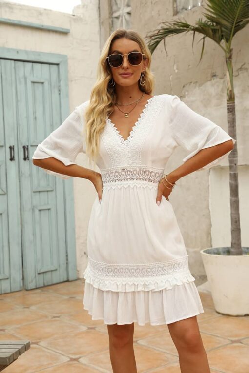 Robe Coupe Droite Dentelle Femme Champêtre