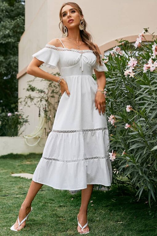 Robe Mi-Longue Blanche Champêtre